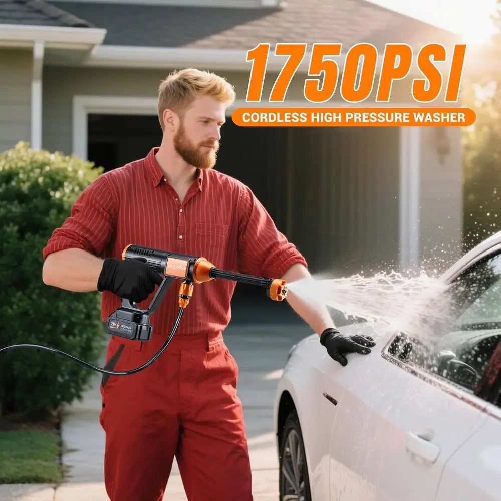 1750 PSI Upgraded Cordless High Pressure Washer with Brushless Motor, 2 * 4.0Ah Battery, 6-in-1 Nozzle, Smart Touch Screen, Stro
