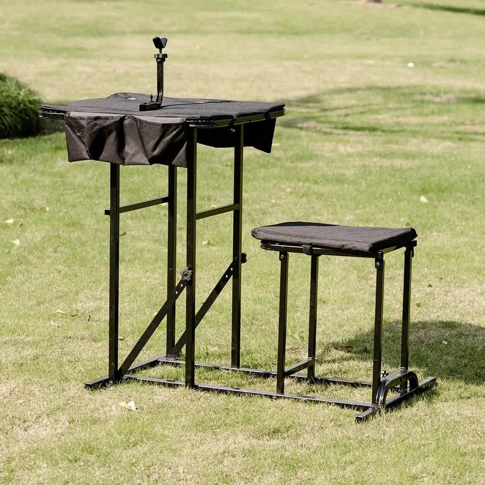 Portable Adjustable Shooting Bench with Padded Seat, Gun Rest, and Ammo Pockets for Outdoor Hunting and Shooting