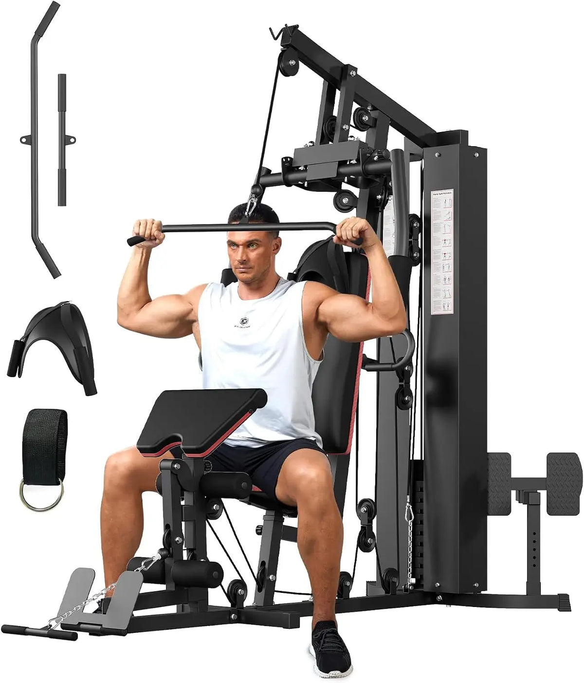 Home Gym Equipment, Multifunctional Workout Machine with 150 LBS Weight Stack, Leg Press, Pulley System & Preacher Curl Pad for Full Body Workout