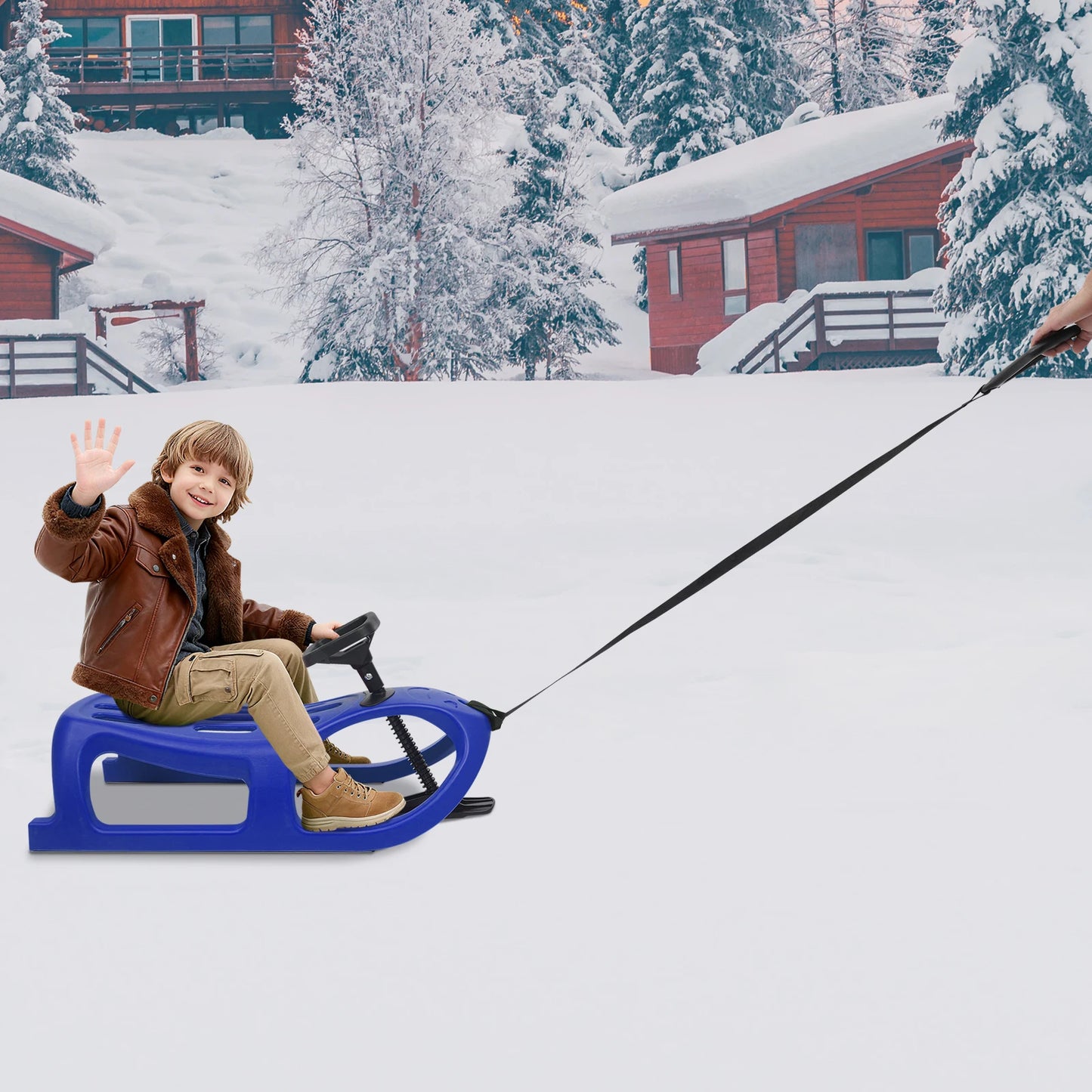 Single Rider Snow Sled, PE Winter Sleigh with Iron Runners, Outdoor Snow Sled for Toddlers & Kids Bearing Capacity 220.46 lbs