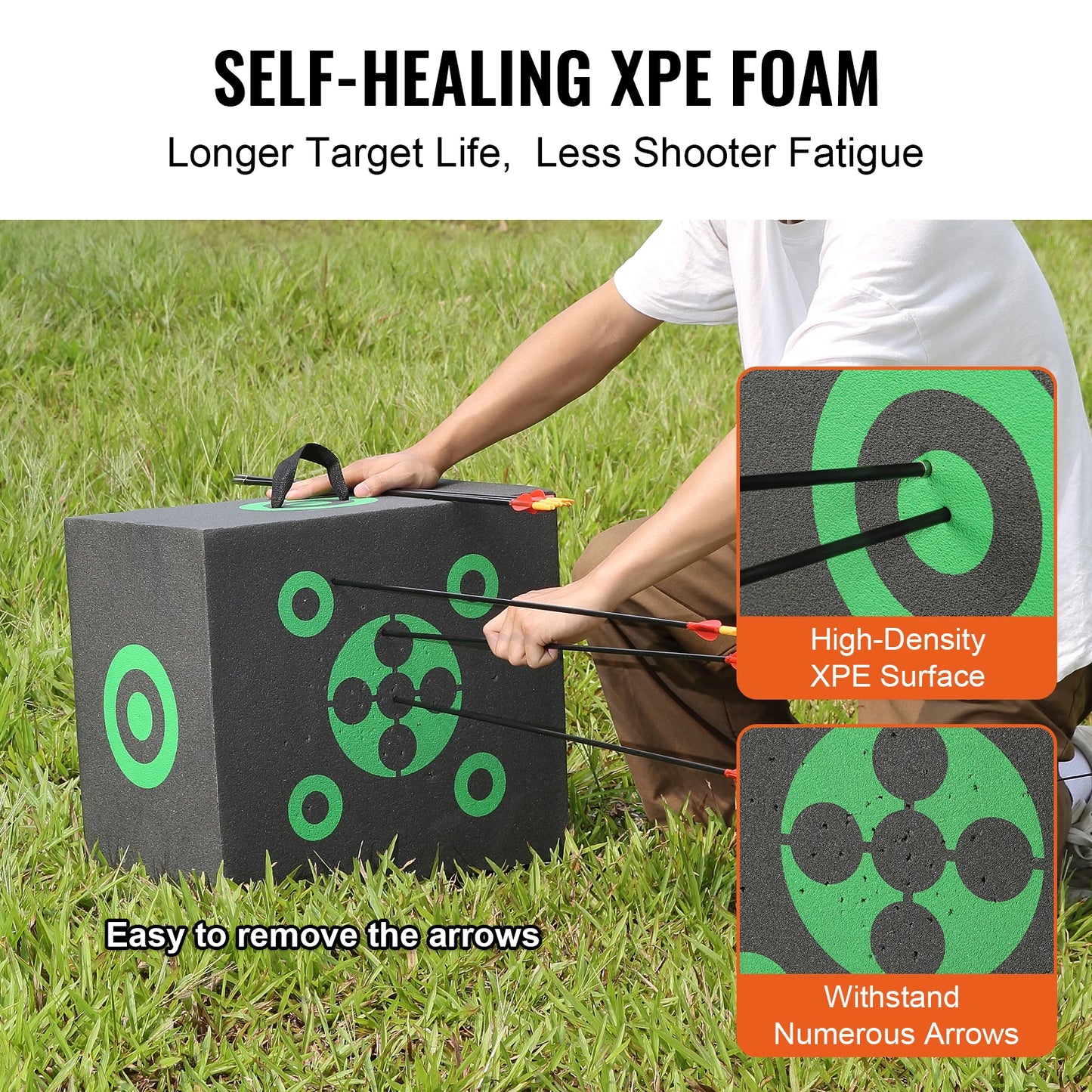 VEVOR 16"x18" Archery Target All-side Shotting Archery Arrow Target  Outdoor Portable Archery Target with Carry Handle  Black