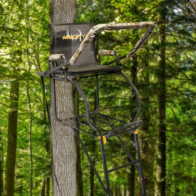 MUDDY 1-Person Huntsman Deluxe Steel Ladder Tree Stand, 17 ft Tall, 300 lb Capacity - Heavy-Duty Hunting Treestand