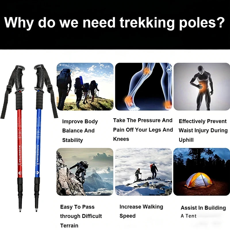 Outdoor Mountaineering Cane, Comfortable Handle, Cane Suitable for Hiking -2-piece Set（red)