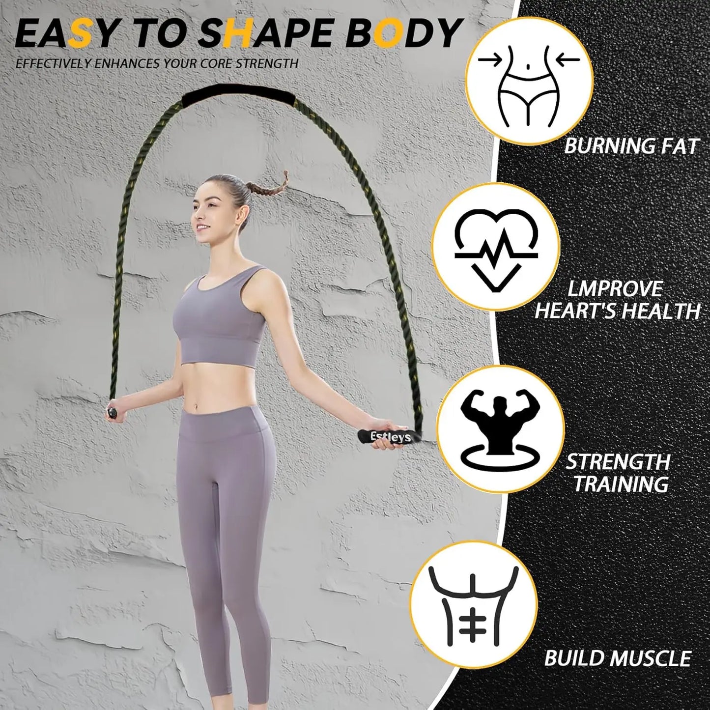 5lb Weighted Jump Rope for Men and Women, Heavy Skipping Rope for Home Workout, Weight Loss, and Total Body Exercise