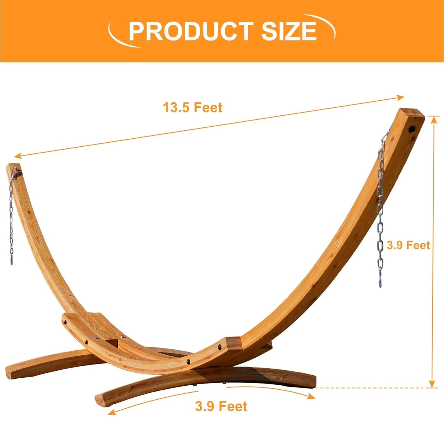 13 FT Outdoor Arc Wood Hammock Stand, 2 Person Hard Pine Wood Hammock Stand with Carabiners and Chains for Outdoor, Customized
