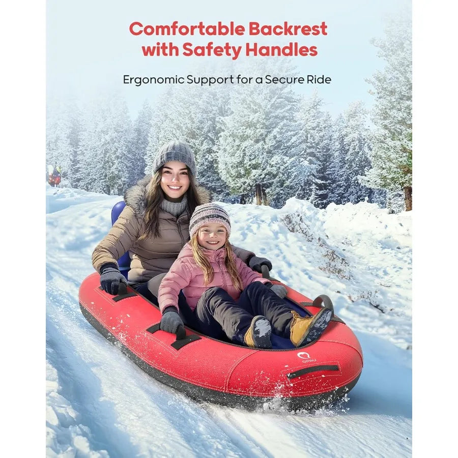 Snow Sled with Premium Canvas Cover, 2 Person Inflatable Heavy Duty Snow Tube with Reinforced Handles, Snow Sleds for Kids and A