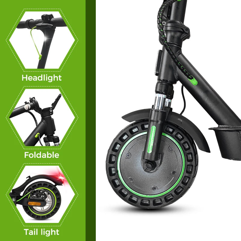 10" Tires Folding Electric Scooter Adult 22mph 500w 15ah Dual Shock Absorber Escooter Electric Skateboard With App E5max