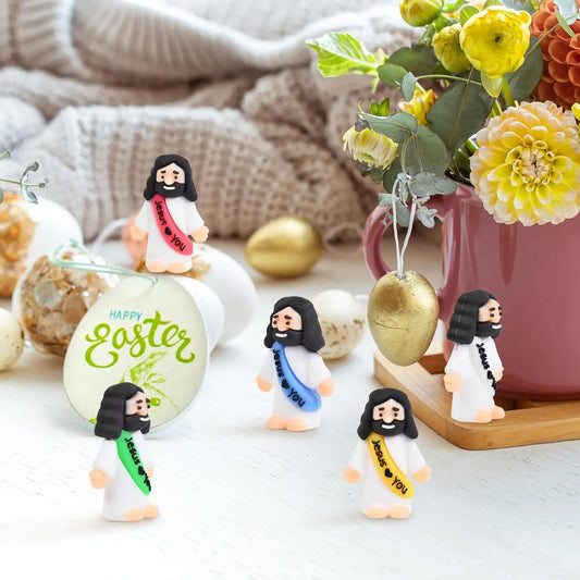 100 Pcs Mini Jesus Figurines Bulk, Tiny Rubber Jesus Loves You Figures for Easter Egg Stuffers, Sunday School Gifts, Baptism Favors