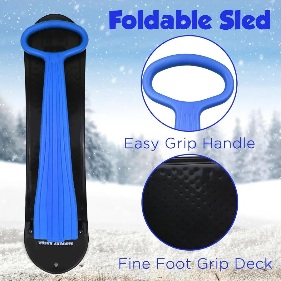 Lightweight Compact Foldable Winter Ski Scooter Snow Sled for Ages 4+ Outdoor Downhill Cold Resistant with Slippery Racer Desig