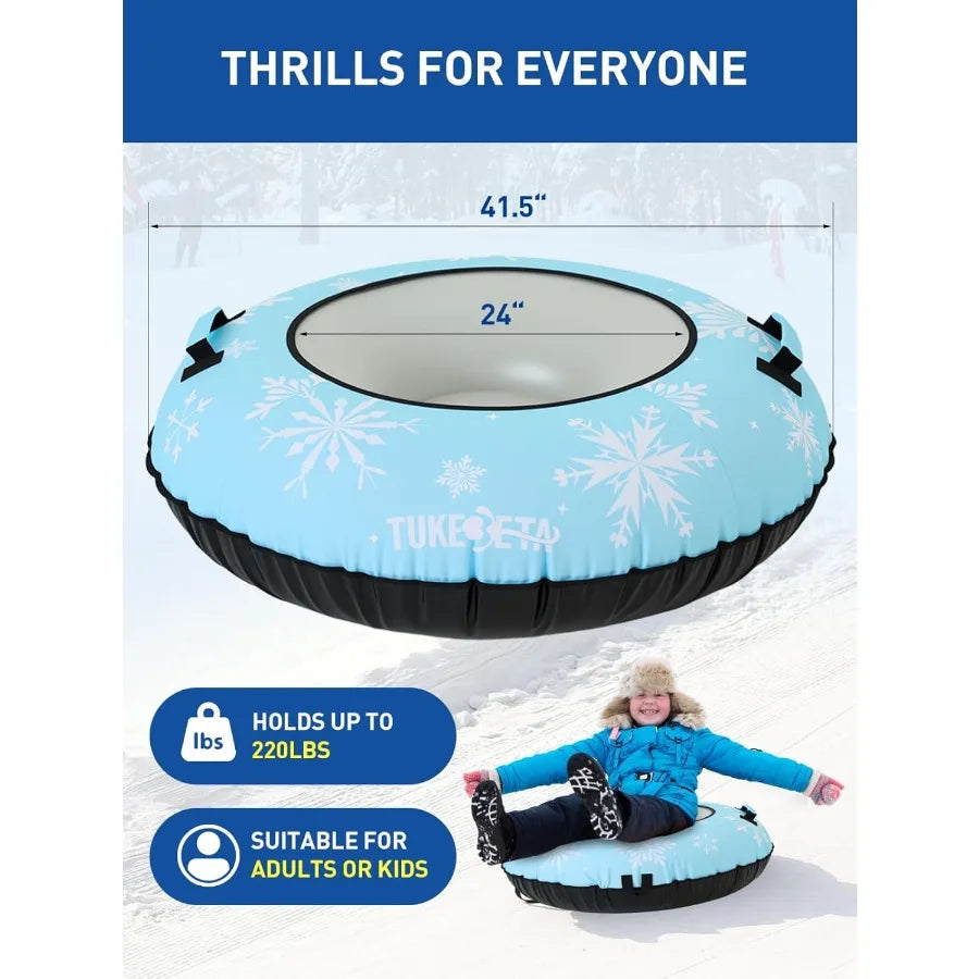41.5" Inflatable Snow Tubes for Adults, 1 or 2 Pcs Heavy Duty PVC Snow Tube for Sledding with Canvas Cover Handles Tow Strap Re