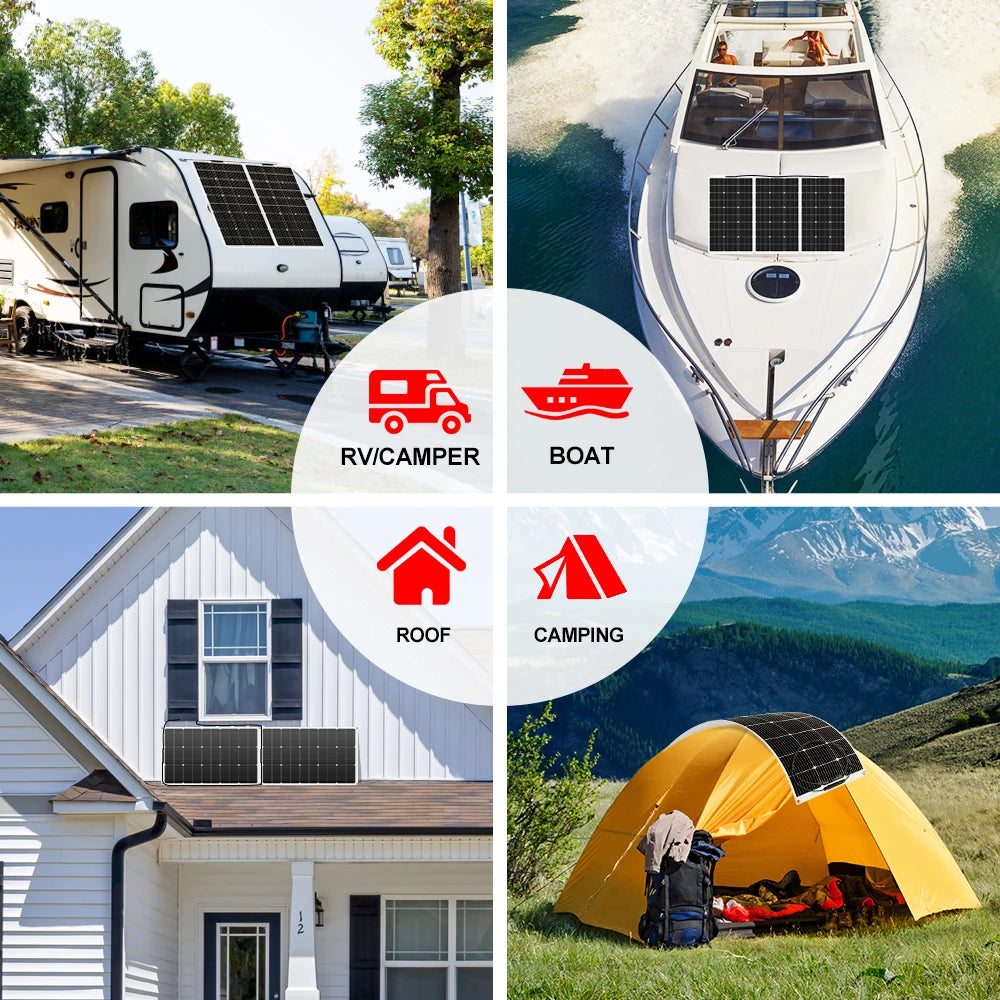 USA Shipped DOKIO 100W-400W Flexible & Durable Solar Panel, 12V/18V Waterproof Portable Charger for RV Camping Boat Van