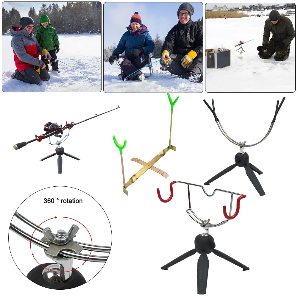Portable Ice Fishing Rod Holder Double-Head Fish Pole Holder Adjustable Angle Metal Folding Rod Holder for Fishing Gear Winter S