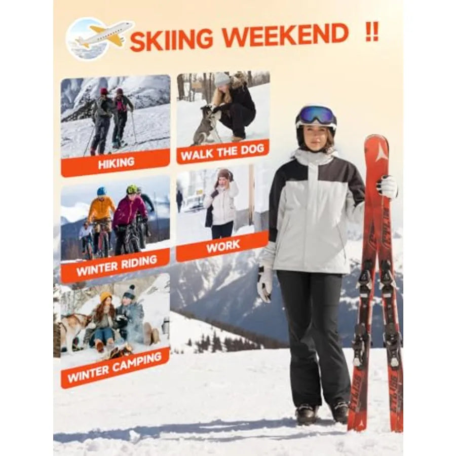 Moosehill Women's-Snow-Ski-Pants-Fleece-Lined-Waterproof-Thermal Insulated Warm for Snowboard Winter Hiking
