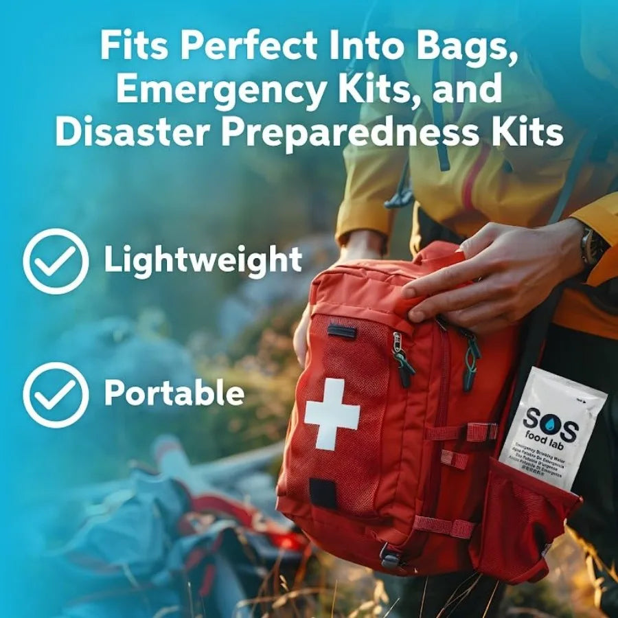 SOS Food Lab Emergency Water Pouches - 2 Gallons 4.2 Fl Oz Each - Triple Purified UV Sterilized Filtered Drinking Water for Dis