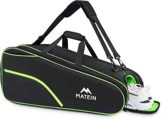 Large Tennis Bag for 6 Rackets with Shoe Compartment, Cooler Pocket & Removable Strap - Sport Equipment Backpack
