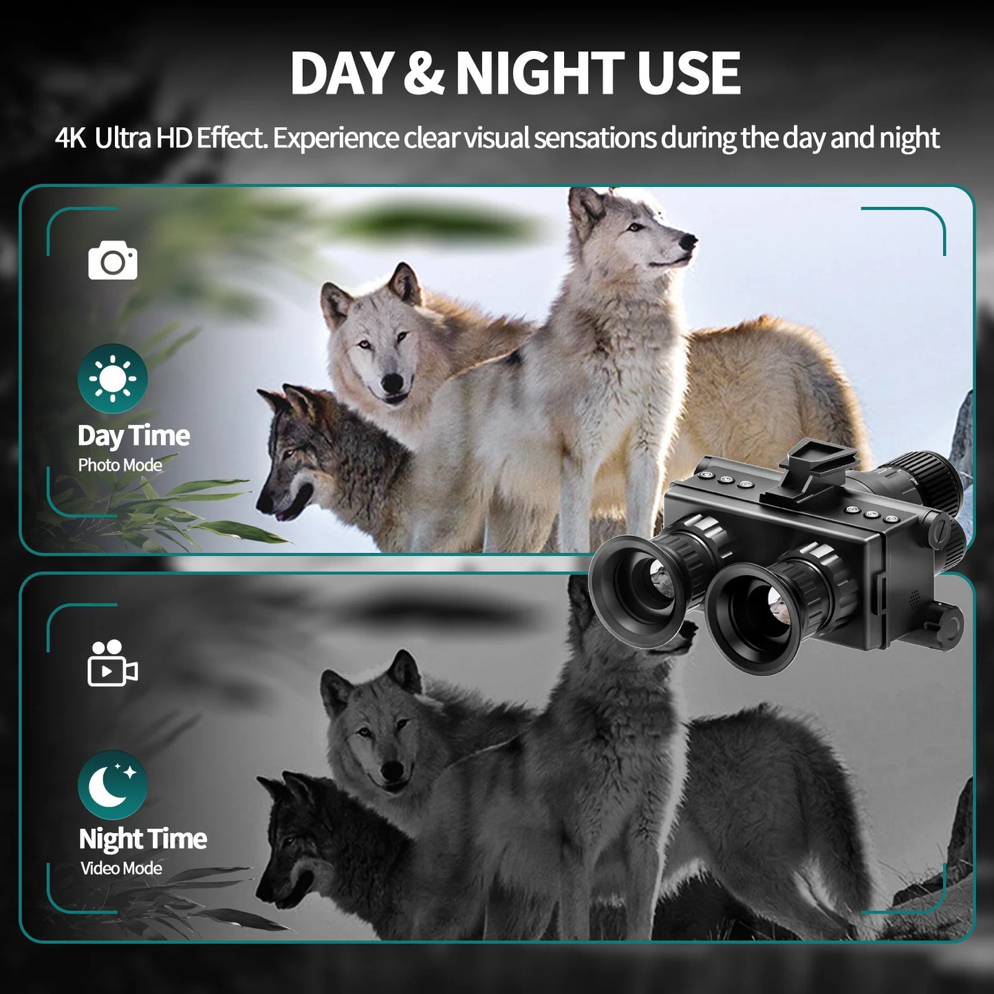 Night Vision Device Binocular Single Tube With Tactical Light Supports Head-Mounted Infrared 4k Uhd 48mp Head Mounted Tactical Telescope Goggles, 8x Zoom,600m Infrared Night Vision Binoculars Hunting Trail Camera