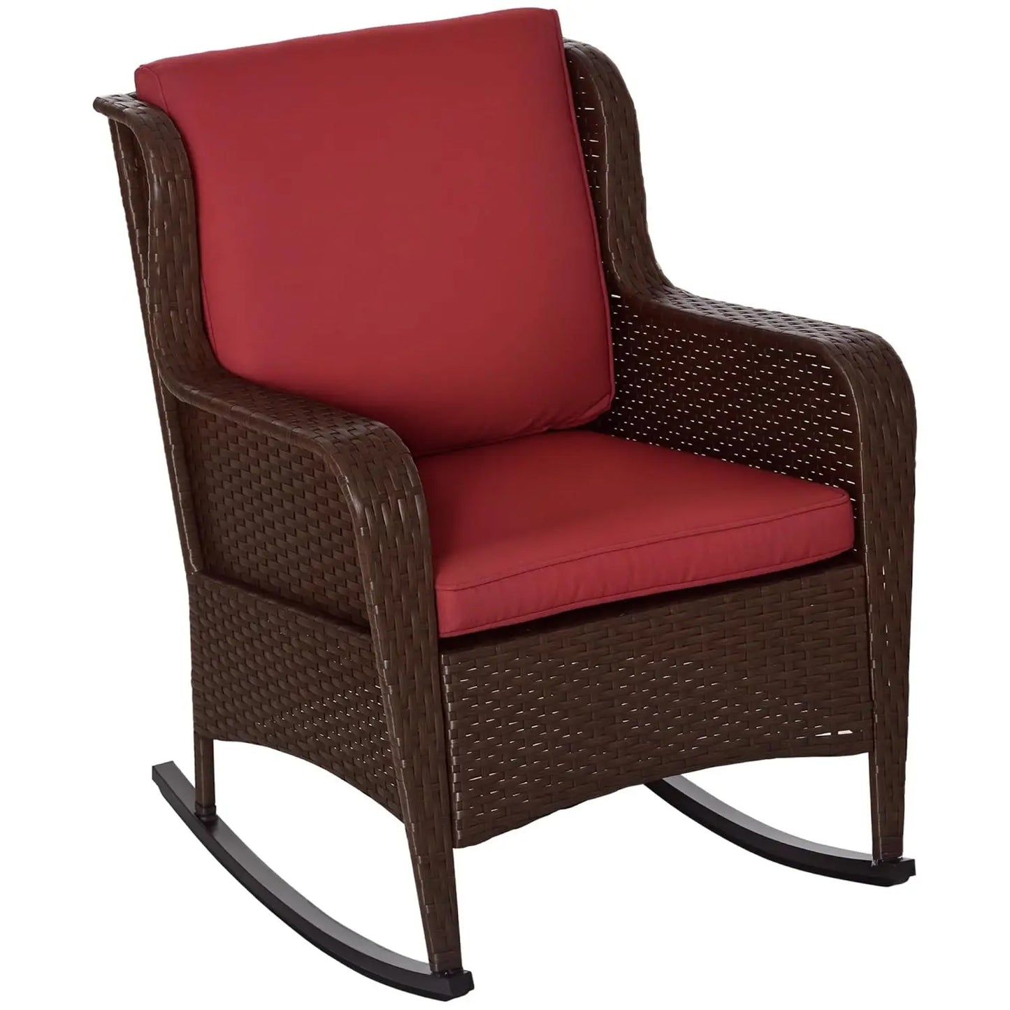 Outdoor Wicker Rocking Chair with Wide Seat, Thick Cushions, Rattan Rocker with Steel Frame, High Weight Capacity, Customized