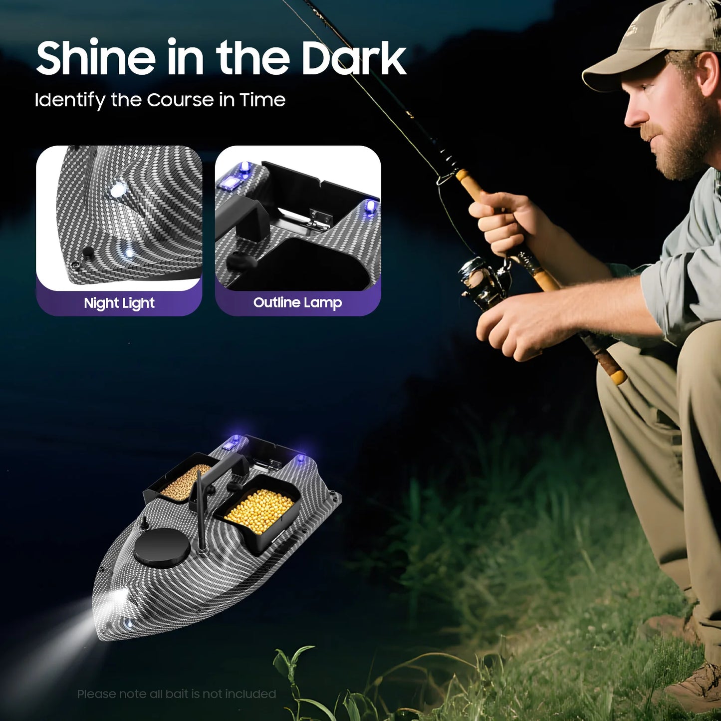 52W Fishing Bait Boat RC Fishing Boat Bait Boat Remote Control for Surf Fishing w/ LCD Screen 9.84*19.69*5.9in