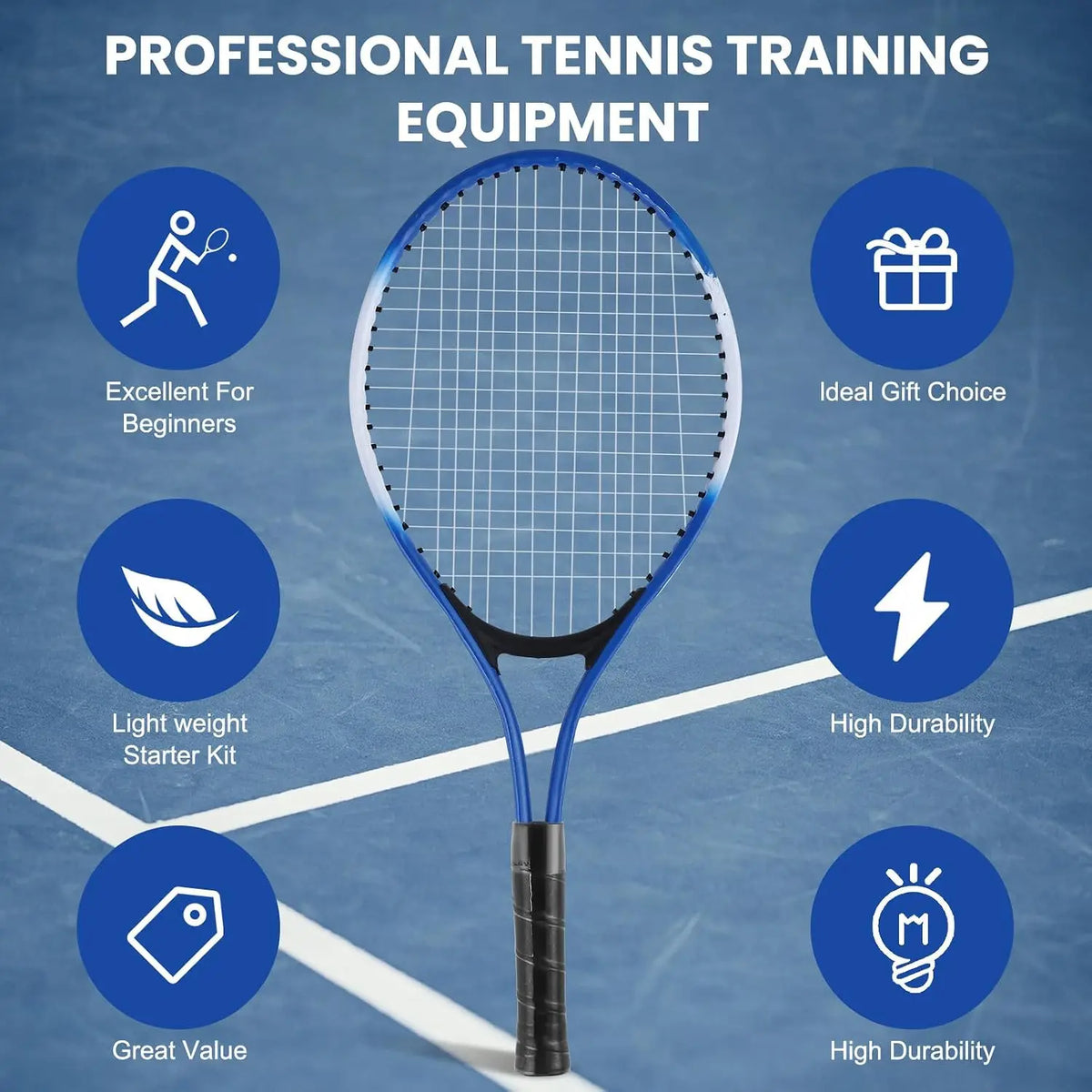 7-in-1 Kids Tennis Racket Set - 2 Lightweight 19" Rackets, Trainer, Rebound Balls & Bag for Beginners