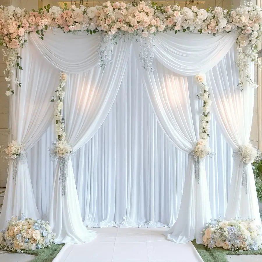 x 15ft White Wrinkle Free Backdrop Curtains for Wedding Party Backdrops Curtain Drapes Fabric Decorations Photo Back Drop Cloth
