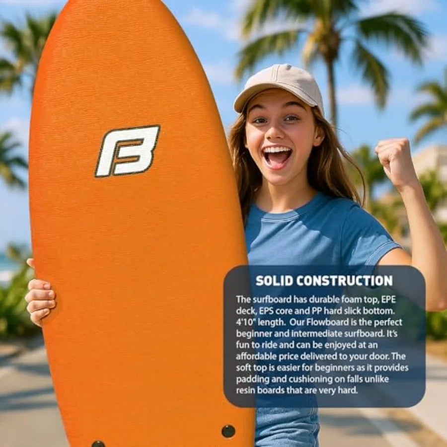 4'10 Funboard Beginner Learning Softboard Surfboard Foam in Blue for Easy Riding and Safe Practice