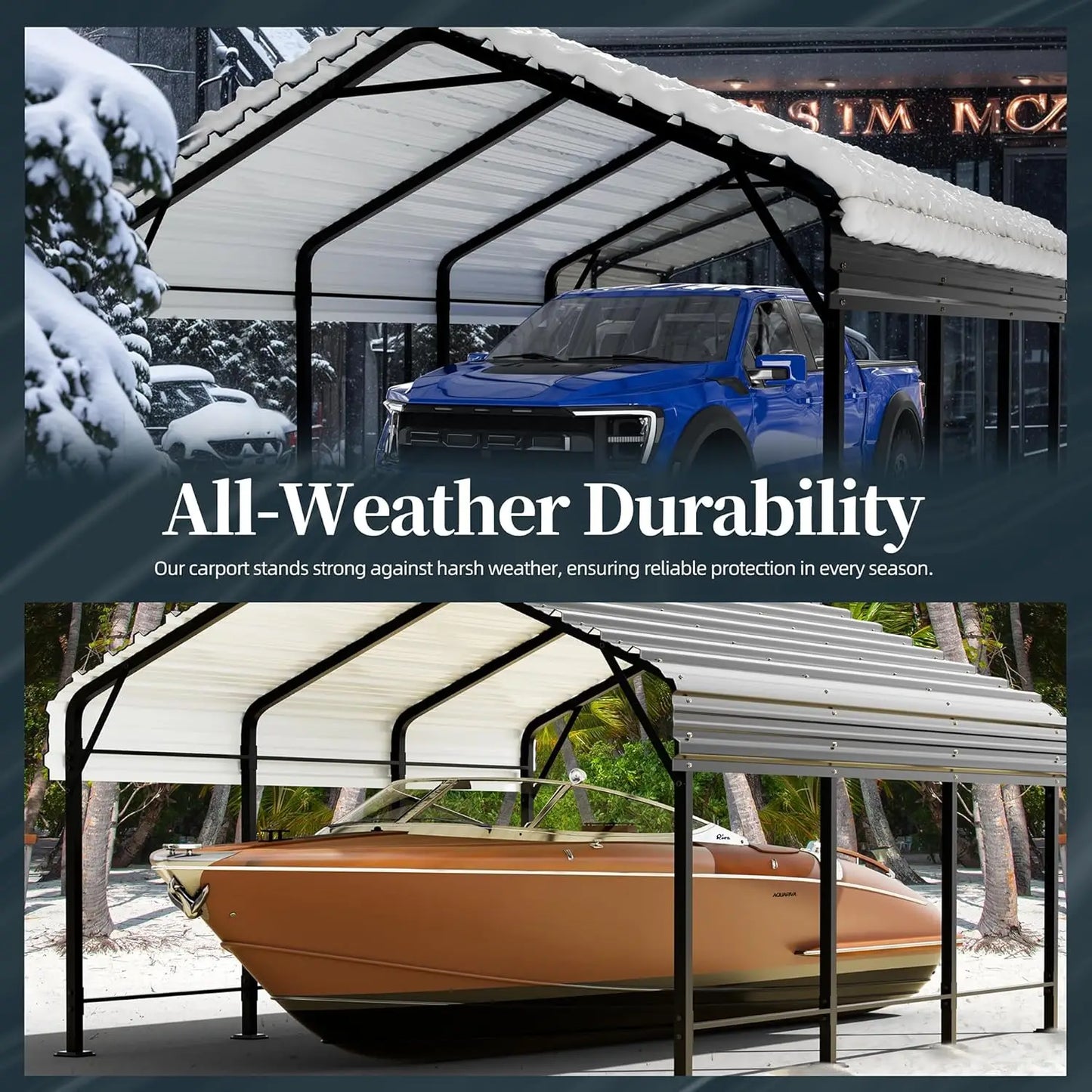 Metal Carport, Heavy Duty Metal Carport Canopy with Galvanized Steel Roof and Frame, Permanent Garage for Pickup,, Customized