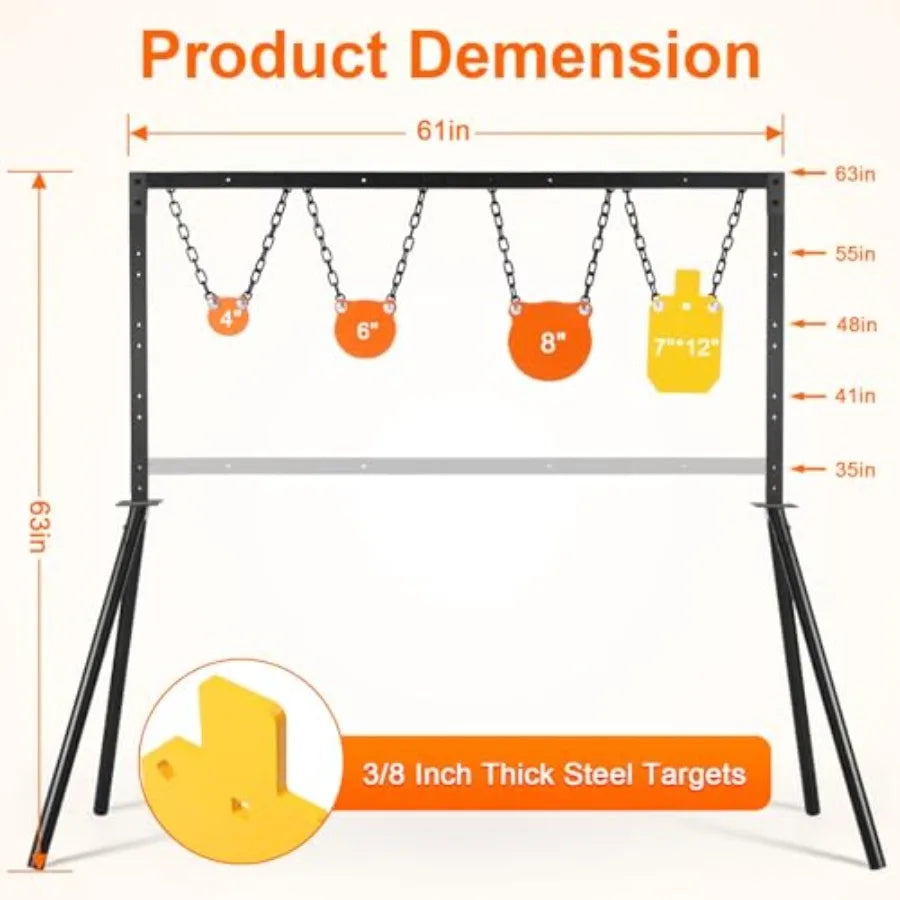 63 Inch Adjustable Height Steel Target Stand AR500 Shooting Target System for Outdoor Shooting Range HeavyDuty 3 8 Inch AR500 S